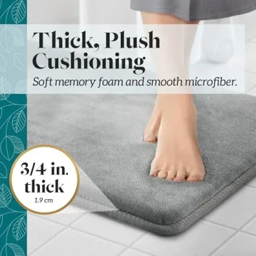 Genteele Bath Mat - Non Slip Grey Memory Foam Rug - 17" x 24"