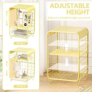 APEXCHASER Cute Nightstand,Metal Side Table,3-Tier Modern End Table with Storage, Small Coffee Tables for Small Spaces,Coffee Table for Living Room, Bedroom,Dorm,Yellow