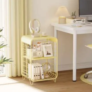 APEXCHASER Cute Nightstand,Metal Side Table,3-Tier Modern End Table with Storage, Small Coffee Tables for Small Spaces,Coffee Table for Living Room, Bedroom,Dorm,Yellow