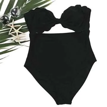 Cupshe Fashion Women's Sexy Irregular Hem One Piece Padded Bikini Set (Small), Black