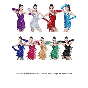 Stylish Sequins Tassels Latin Dance Dress with Gloves