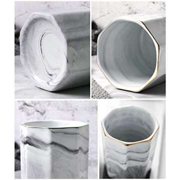 WAVEYU Pen Holder, Pencil Holder, Marble Desk Organizer Cute, Durable Ceramic Pencil Cup, Decorative Makeup Brush Holder Cup, Stationery Holder for Office, School, Home, Gray Marble