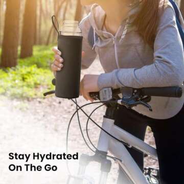 Chef's Star Glass Bottles, Stainless Steel Cap with Wrist Strap, for Drinks, Juice, 16 oz, Pack of 6