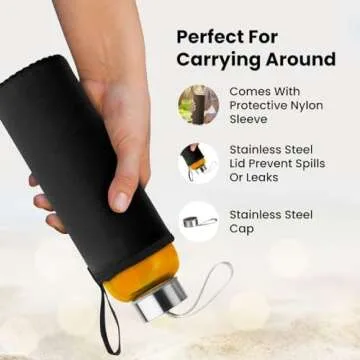 Chef's Star Glass Bottles, Stainless Steel Cap with Wrist Strap, for Drinks, Juice, 16 oz, Pack of 6