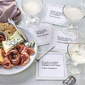 Five Star Napkins Bar Quotes - White Organic Cotton Cocktail Napkins for Events & Parties