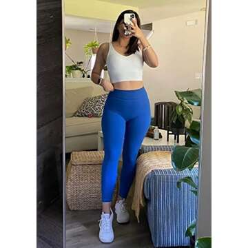 TomTiger Yoga Pants for Women 25''- High Waist Workout Leggings Tummy Control Butt Lifting Booty Tights 7/8 (Classic Blue,XS)