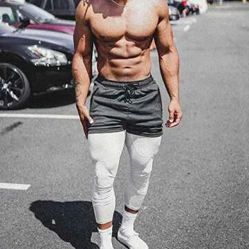 EVERWORTH Men's Solid Gym Workout Shorts Bodybuilding Running Fitted Training Jogging Short Pants with Zipper Pocket Grey L