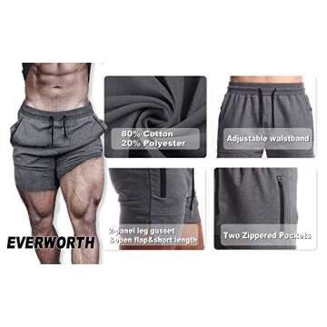 EVERWORTH Men's Solid Gym Workout Shorts Bodybuilding Running Fitted Training Jogging Short Pants with Zipper Pocket Grey L