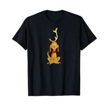 Dr. Seuss mens Classic Dr Seuss Reindeer Max T shirt, Black, Small US