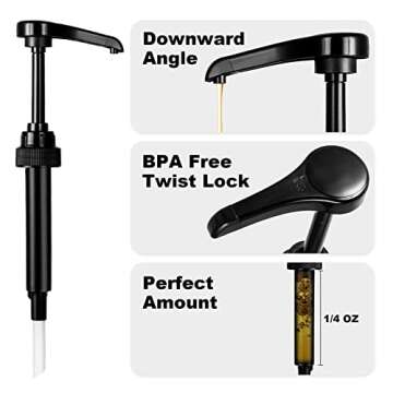 mustry Coffee Syrup Dispenser Bottle with Labels 1/4 oz Glass Pump 84 Labels, for Bar Accessories Essentials, 16.9 500 ml, Set of 4, Black