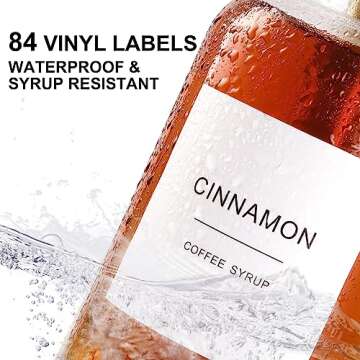 mustry Coffee Syrup Dispenser Bottle with Labels 1/4 oz Glass Pump 84 Labels, for Bar Accessories Essentials, 16.9 500 ml, Set of 4, Black