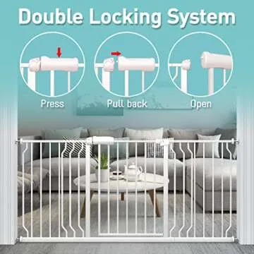 WAOWAO Extra Wide Baby Gate 57.48"-62.20" Walk Thru Pressure Mount Auto Close White Metal Child Dog Pet Safety Stairs,Doorways,Kitchen
