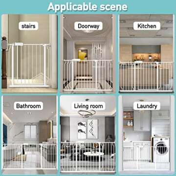 WAOWAO Extra Wide Baby Gate 57.48"-62.20" Walk Thru Pressure Mount Auto Close White Metal Child Dog Pet Safety Stairs,Doorways,Kitchen