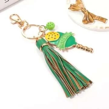 GLBCC Pickleball Keychain for Women Pink Tassel Pickleball Charm Key Rings Game Day Pickleball Accessories Gift for Pickleball Fan (pickleball keychian green)