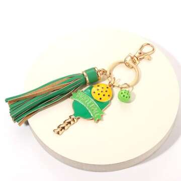 GLBCC Pickleball Keychain for Women Pink Tassel Pickleball Charm Key Rings Game Day Pickleball Accessories Gift for Pickleball Fan (pickleball keychian green)