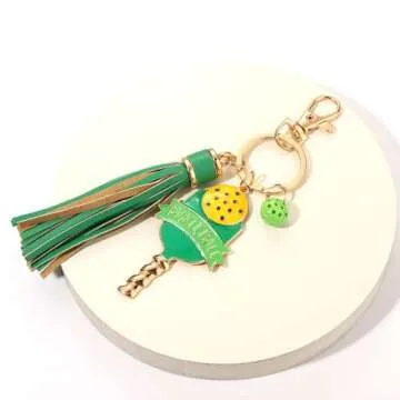 GLBCC Pickleball Keychain for Women Pink Tassel Pickleball Charm Key Rings Game Day Pickleball Accessories Gift for Pickleball Fan (pickleball keychian green)