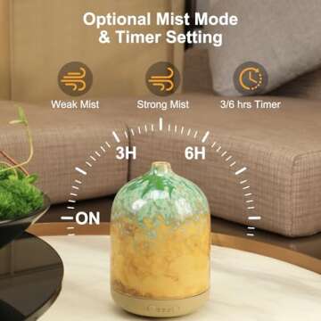 KAKODA Ceramic Essential Oil Diffusers for Home, Decorative Bedroom Aromatherapy Scent Air Diffuser Reactive Glaze Ultrasonic Aroma Defusers 250ml with Timed