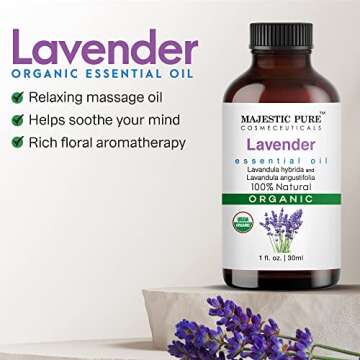 Majestic Pure Organic Lavender Essential Oil - 100% Pure Lavender Oil for Aromatherapy, Massage & Topical Uses, Perfect for Diffuser & Essential Oil Diffuser - 1 fl. oz