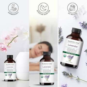 Majestic Pure Organic Lavender Essential Oil - 100% Pure Lavender Oil for Aromatherapy, Massage & Topical Uses, Perfect for Diffuser & Essential Oil Diffuser - 1 fl. oz