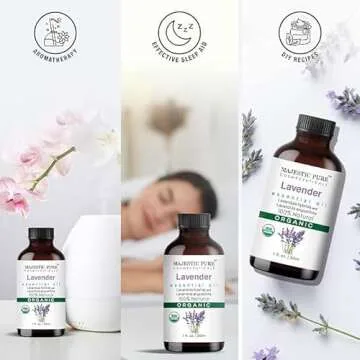 Majestic Pure Organic Lavender Essential Oil - 100% Pure Lavender Oil for Aromatherapy, Massage & Topical Uses, Perfect for Diffuser & Essential Oil Diffuser - 1 fl. oz
