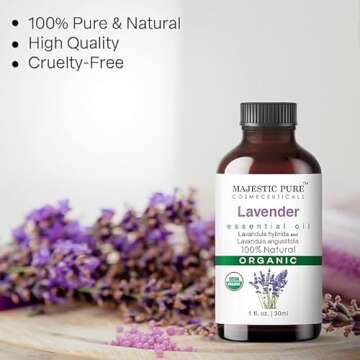 Majestic Pure Organic Lavender Essential Oil - 100% Pure Lavender Oil for Aromatherapy, Massage & Topical Uses, Perfect for Diffuser & Essential Oil Diffuser - 1 fl. oz