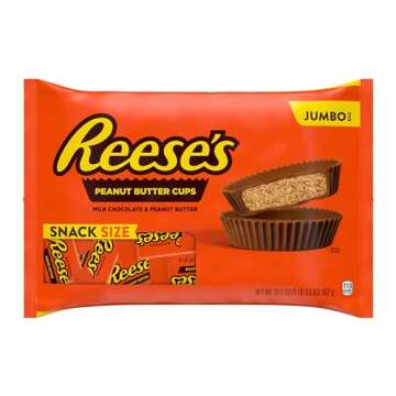 REESE'S Milk Chocolate Snack Size Peanut Butter Cups, Candy Jumbo Bag, 19.5 oz