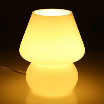Mushroom Lamp,Vintage Glass Mushroom Bedside Table Lamps Yellow Murano Style Small Nightstand Desklamp Swirl Light for Home Decor, Dining, Living, Bedroom, Gift (Bright Yellow)