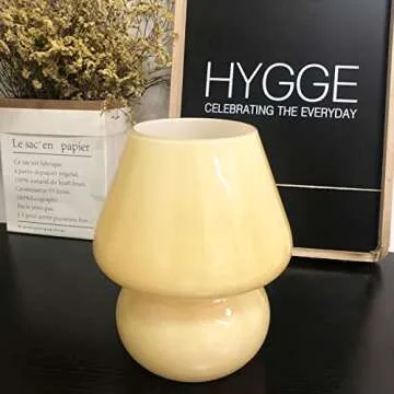 Mushroom Lamp,Vintage Glass Mushroom Bedside Table Lamps Yellow Murano Style Small Nightstand Desklamp Swirl Light for Home Decor, Dining, Living, Bedroom, Gift (Bright Yellow)