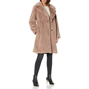 The Drop Women's Kiara Long Oversized Faux Fur Coat, Rose Mauve, M