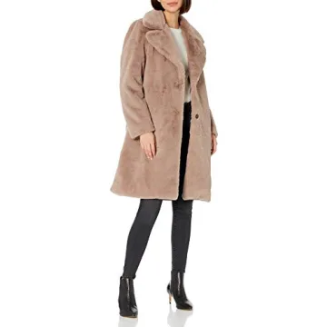 The Drop Women's Kiara Long Oversized Faux Fur Coat, Rose Mauve, M