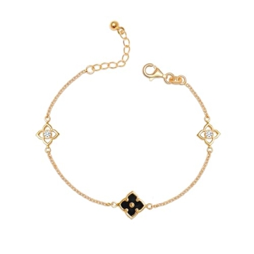 LeCalla 925 Sterling Silver Adjustable Bracelet with CZ Flower Design