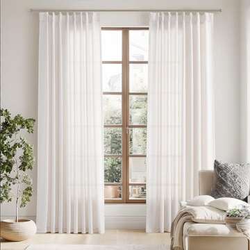 Natural Beige Pinch Pleated Semi Sheer Linen Curtains 102 Inch Length 2 Panels for Living Room Bedro...