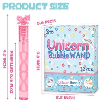 32 Piece Mini Unicorn Bubble Wand with Display Box, Pastel Unicorn Party Favors for Kid, Toddler Gir...