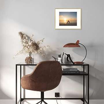 Golden State Art, 11x14 Picture Frame Gold Aluminum (Shiny Brushed) Display Pictures 8x10 with Mat o...