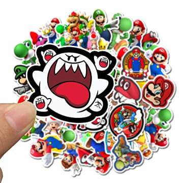 Mariostickers 50 pcs Video Game Stickers,Anime Stickers Cartoon Waterproof Stickers for Water Bottle...