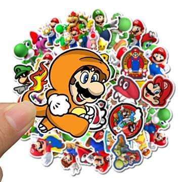 Mariostickers 50 pcs Video Game Stickers,Anime Stickers Cartoon Waterproof Stickers for Water Bottles Gifts,Laptop,Bumper,Computer Stickers and Decals (50PCS)