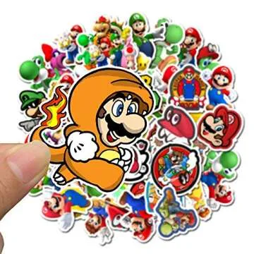 Mariostickers 50 pcs Video Game Stickers,Anime Stickers Cartoon Waterproof Stickers for Water Bottles Gifts,Laptop,Bumper,Computer Stickers and Decals (50PCS)