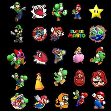 Mariostickers 50 pcs Video Game Stickers,Anime Stickers Cartoon Waterproof Stickers for Water Bottles Gifts,Laptop,Bumper,Computer Stickers and Decals (50PCS)