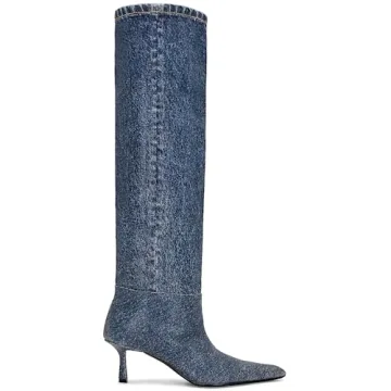 YIYA Stylish Denim Knee High Boots for Women