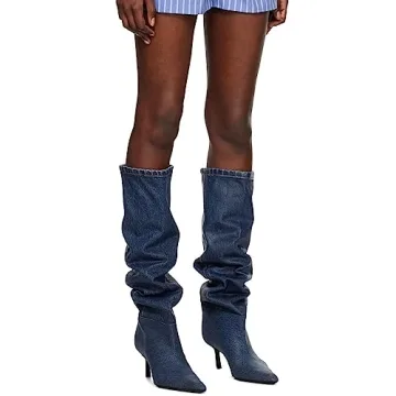 YIYA Stylish Denim Knee High Boots for Women