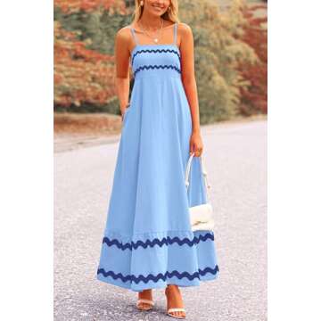 PRETTYGARDEN Women's 2025 Summer Flowy Maxi Dress Casual Sleeveless Spaghetti Strap Ruffle Beach Long Dresses (Light Blue,XX-Large)
