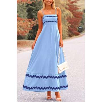 PRETTYGARDEN Women's 2025 Summer Flowy Maxi Dress Casual Sleeveless Spaghetti Strap Ruffle Beach Long Dresses (Light Blue,XX-Large)