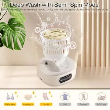 VIVIYA 13L Portable Washing Machine, Mini Foldable Washer with Spin Basket and 2 Wash Bags, Ideal for Underwear, Socks, Baby Clothes and Shoes - Perfect for Apartments, Travel and Hotels (Cream)