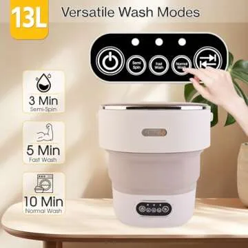 VIVIYA 13L Portable Washing Machine, Mini Foldable Washer with Spin Basket and 2 Wash Bags, Ideal for Underwear, Socks, Baby Clothes and Shoes - Perfect for Apartments, Travel and Hotels (Cream)
