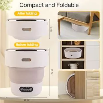 VIVIYA 13L Portable Washing Machine, Mini Foldable Washer with Spin Basket and 2 Wash Bags, Ideal for Underwear, Socks, Baby Clothes and Shoes - Perfect for Apartments, Travel and Hotels (Cream)