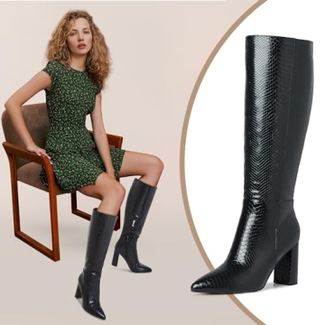 LinnOaks Crocodile Knee High Boots for Women - Stylish Comfort