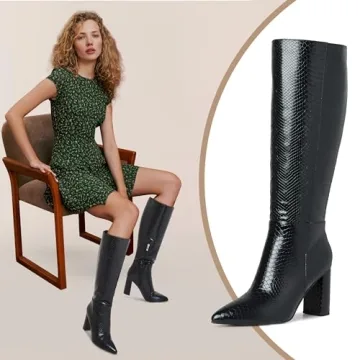 LinnOaks Crocodile Knee High Boots for Women - Stylish Comfort