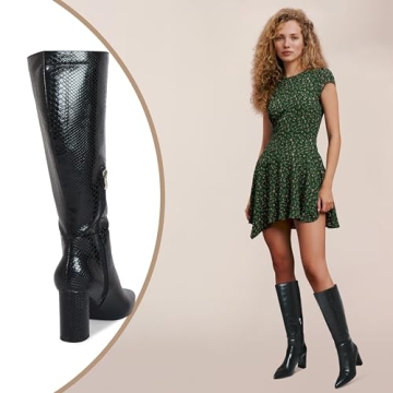 LinnOaks Crocodile Knee High Boots for Women - Stylish Comfort