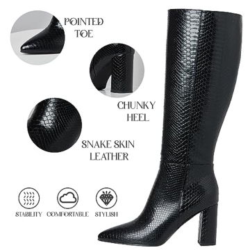 LinnOaks Crocodile Knee High Boots for Women - Stylish Comfort