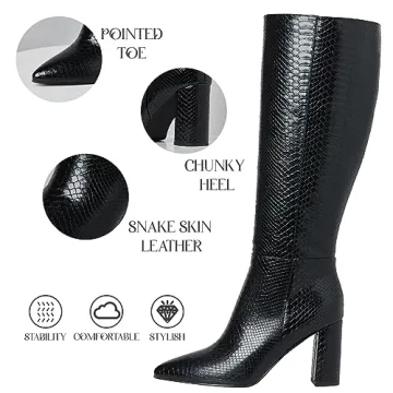 LinnOaks Crocodile Knee High Boots for Women - Stylish Comfort